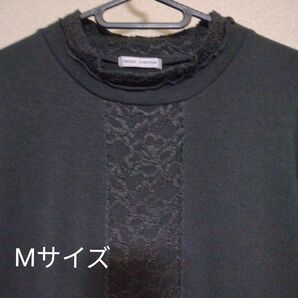 レディース 長袖 ハイネック Tシャツ カットソー 黒 レース Mサイズ ブラック M ミセス シニア 婦人服