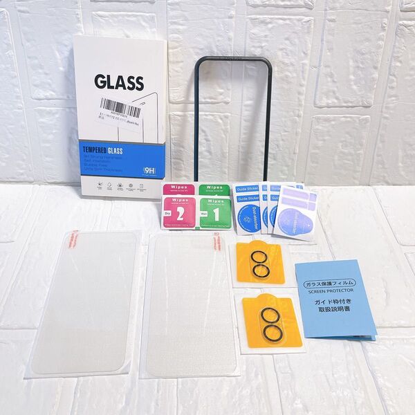 iPhone 16plus ガラスフィルム2枚 レンズカバー2枚 ガイド付き