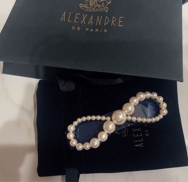 アレクサンドルドゥパリ ALEXANDRE DE PARIS バレッタ ネイビー パール リボン
