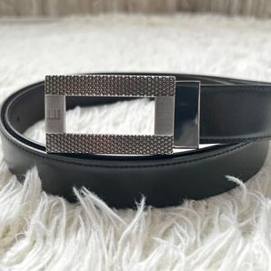 極美品 dunhill リバーシブル レザーベルト シルバー金具 刻印 黒 茶