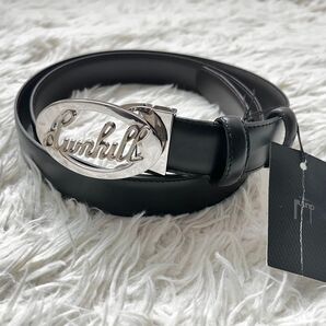 極美品 Dunhill リバーシブルベルト 筆記体ロゴ レザー 黒 茶 シルバー