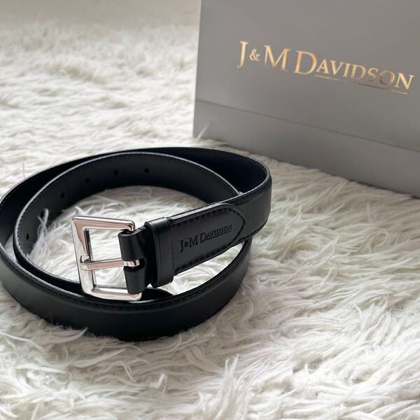 極美品 J&M DAVIDSON シルバーバックル レザーベルト 30MM 黒