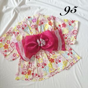 作り帯 セット ディズニー 浴衣 ワンピース ミニー 95サイズ ピンク フリル 女の子 着物 浴衣ドレス