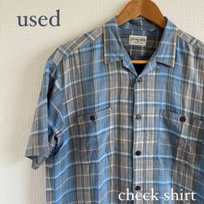 【古着】開襟チェックシャツ 開襟シャツ 半袖チェックシャツ L