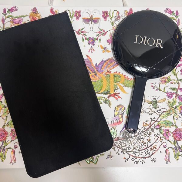 Dior ハンドミラー ブラック 専用ケース付き 箱なし ディオール ノベルティ キルティング ディオール 手鏡 おしゃれ