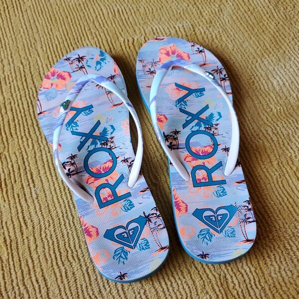 ROXY 海 フラワープリント ビーチサンダル 24.5cm 25cm
