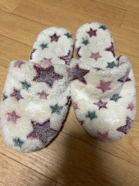 スリッパ 靴 モコモコ スター 星 白 レディース M 難あり 中古