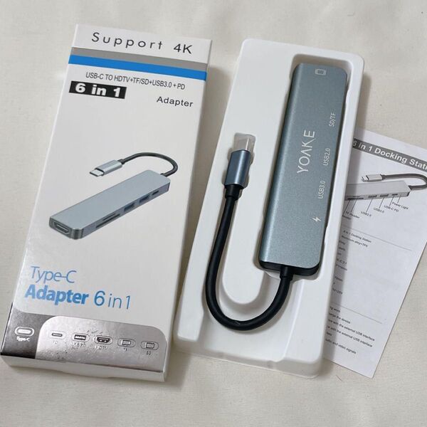 USB C ハブ 6in1 TypeC アダプタ マルチポート 4K HDMI 充電 USB2.0 USB3.0 SD&TFカード
