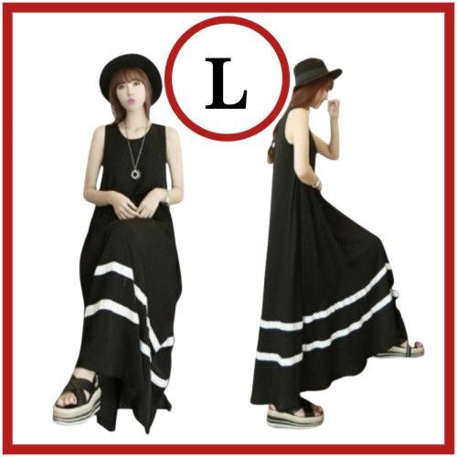l ワンピース aライン レディース ロング ノースリーブ マキシ 体型カバー