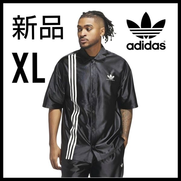 新品★adidas★黒★XL★オーバーサイズシャツ★スポーツウェア★シューティングトップ★男女兼用★春夏秋★匿名送料無料★Q3