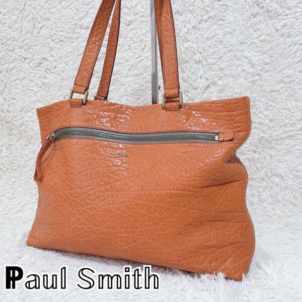 Paul Smith ポールスミス トートバッグ ビジネス 肩掛け 通勤 通学 大容量 A4 PC収納 オレンジ ロゴプレート