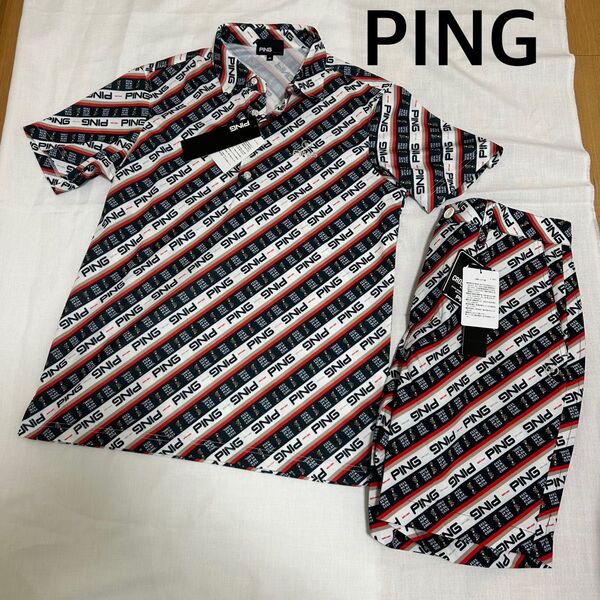 PING ゴルフウェア セットアップ 半袖ポロシャツ ハーフパンツ メンズ 総柄