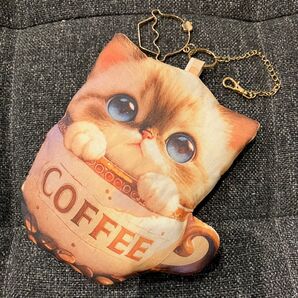 ハンドメイド ☆ ふわふわポーチ コーヒーカップ猫 2