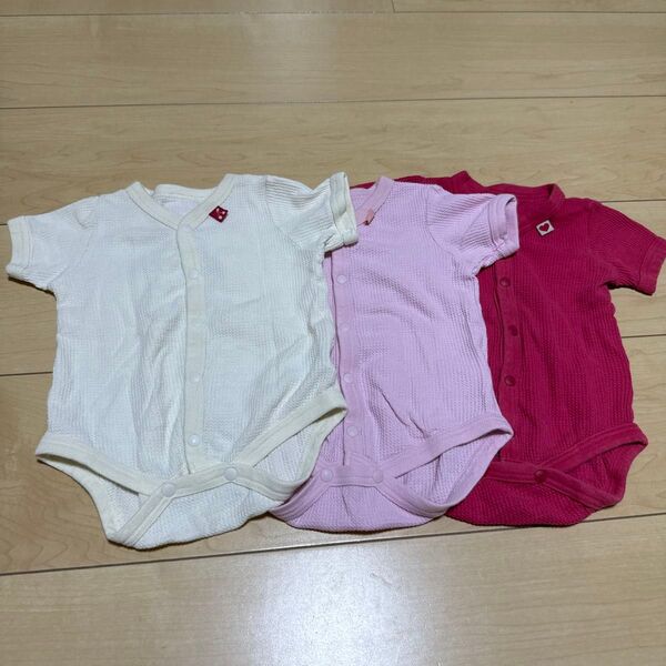 ベビー服 ロンパース 肌着 半袖ロンパース 前開き 赤、ピンク、白3セット baby 70㎝