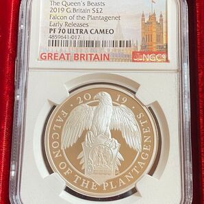 2019年 英国 クイーンズ・ビースト「プランタジネットの鷹」2ポンド銀貨 PF70 Ultra Cameo【NGC鑑定】