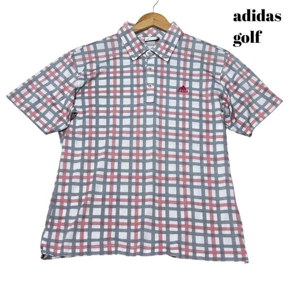 【L〜XLサイズ相当】adidas golf アディダスゴルフ メンズゴルフウェア ポロシャツ チェック柄 ホワイト 白速乾 O