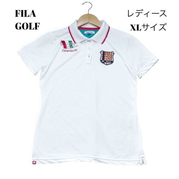 【XLサイズ相当】FILA GOLF フィラゴルフ レディースホワイト白ゴルフウェアポロシャツ 速乾 メッシュ L L
