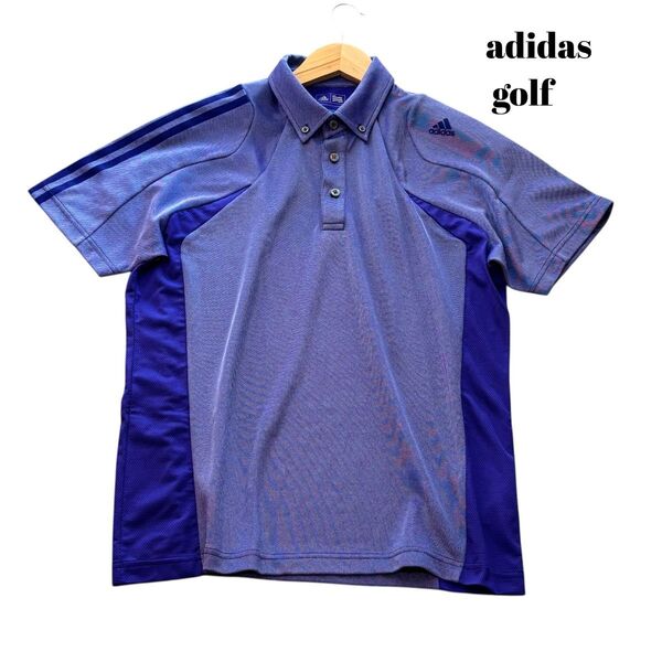 【Mサイズ相当】adidas golf アディダスゴルフ ブルー 青色 メンズゴルフウェア ポロシャツ 半袖CLIMACOOL