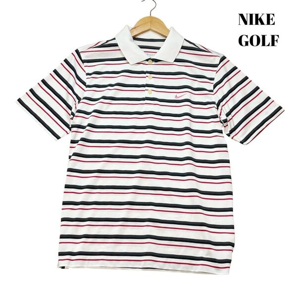 【Mサイズ 】NIKEGOLF ナイキゴルフ メンズ ポロシャツホワイト白 レッド 赤 ゴルフウェア 半袖 速乾 ドライフィット