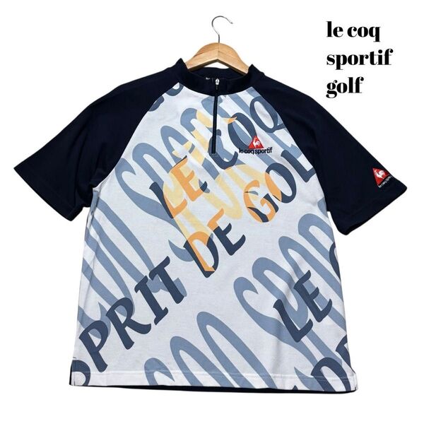 【Mサイズ】le coq sportif golf ルコックゴルフ ネイビー紺色 ホワイトメンズウェア ポロシャツ 鹿の子 速乾