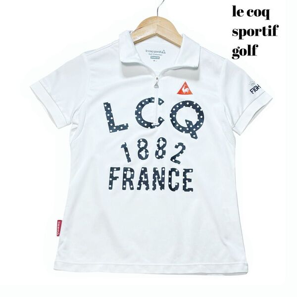 【Mサイズ】le coq sportif golf ルコックゴルフ ホワイト白 レディースゴルフウェア メッシュ 速乾ポロシャツ