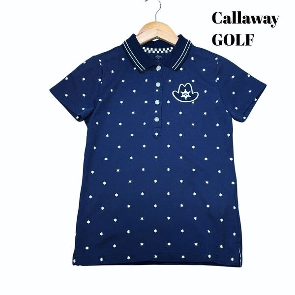 【Mサイズ】Callaway GOLF キャロウェイゴルフ レディースネイビー紺色ゴルフウェア 鹿の子 ポロシャツ半袖 速乾