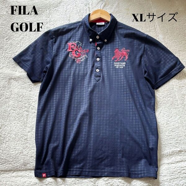 【XLサイズ相当】FILA GOLF フィラゴルフ メンズネイビー紺色ゴルフウェアポロシャツ 半袖 メッシュ 速乾L L