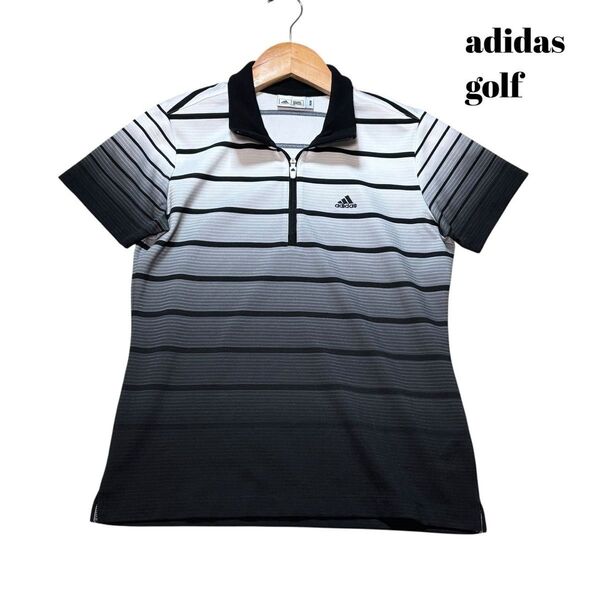 【Mサイズ】adidas golf アディダスゴルフ ブラック 黒 ホワイト 白 レディースゴルフウェアポロシャツ 半袖 速乾