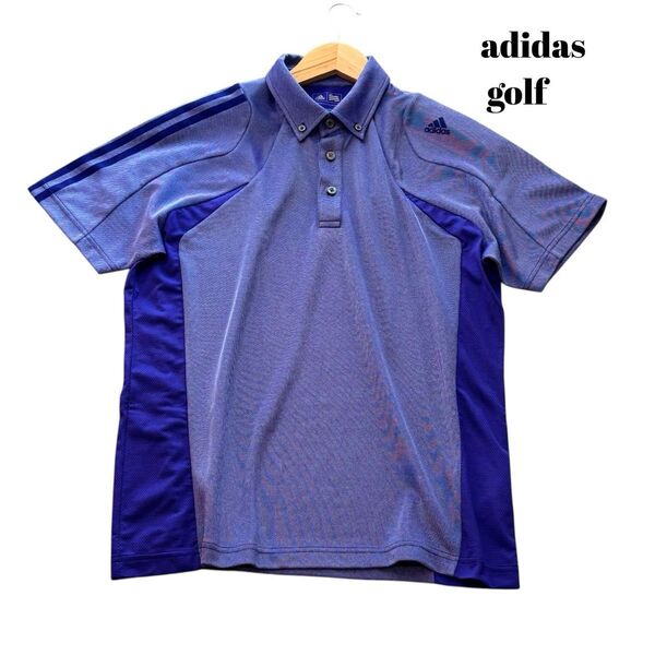 【Mサイズ相当】adidas golf アディダスゴルフ ブルー 青色 メンズゴルフウェア ポロシャツ 半袖CLIMACOOL