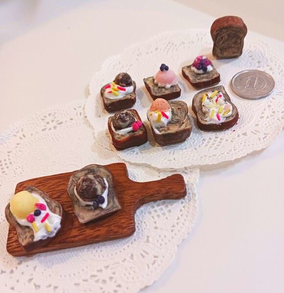 デザートトースト チョコマーブルパン ミニチュアスイーツ ミニチュア ハンドメイド フルーツタルト ケーキ sweets