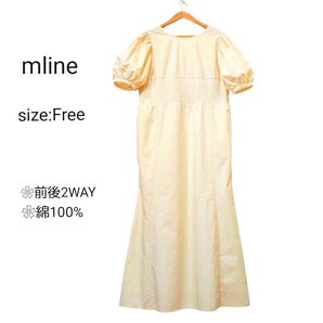 mline マーメイド ワンピース シャーリングワンピース ふんわり袖 ロング マキシ 綿100 アイボリー ナチュラル体型カバー