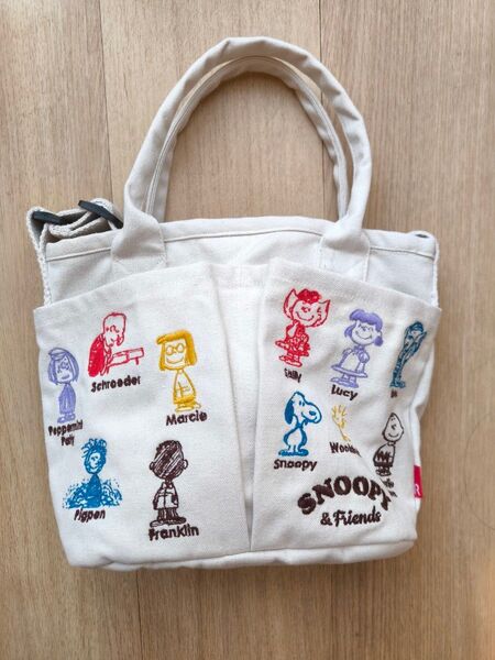 スヌーピー トートバッグショルダーバッグ 2way 刺繍 ベージュ系