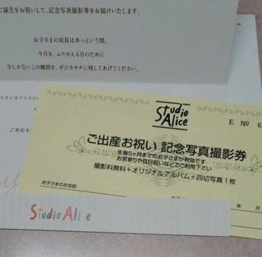 スタジオアリスご出産お祝い記念写真撮影券