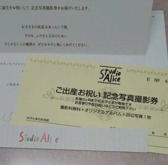 スタジオアリスご出産お祝い記念写真撮影券