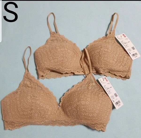 新品☆S/ワイヤレスブラ(ストレッチレース)ベージュ☆ユニクロ
