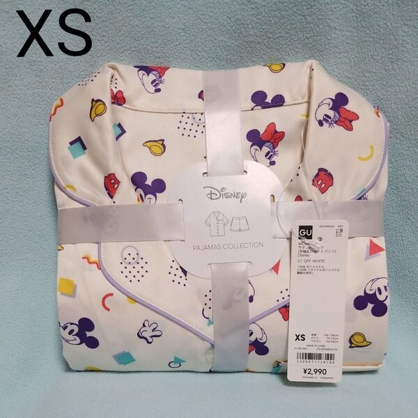 新品☆XS/サテンパジャマ(半袖&ショートパンツ)オフホワイト☆GU×Disney
