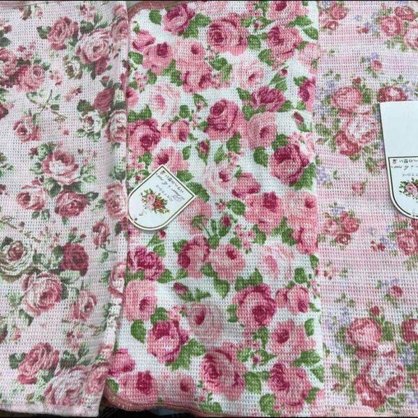 日本製 綿100% 薔薇柄 ディッシュクロスふきん 3枚セット ピンク 新品未使用