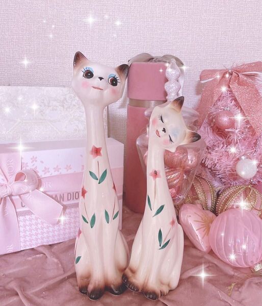 レアアンティークシャム猫置物骨董品昭和レトロインテリア陶器品