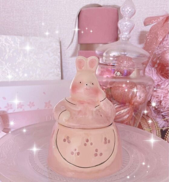 レアアンティークうさぎ置物ロリータ昭和レトロインテリア陶器品ピンク