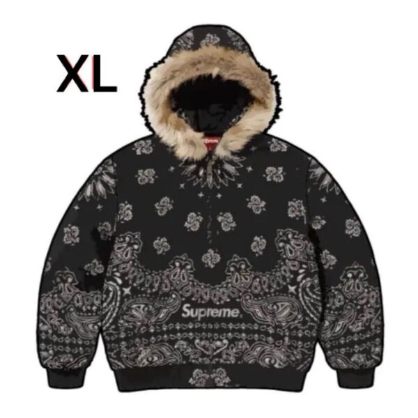 Supreme Bandana Jacquard Denim Hooded Work Jacket "Black"