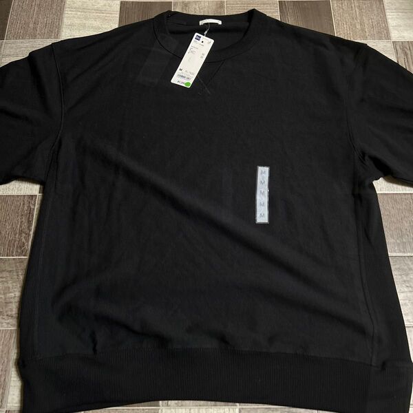 ジーユー メンズ半袖 スエTシャツ5分袖 黒 Mサイズ 未使用品タグ付き 定価1290円