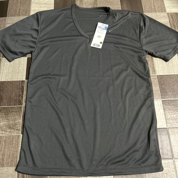 メンズ アンダーシャツ 半袖Tシャツ ドライシャツ Vネック グレー Lサイズ 消臭ドライ ポリエステル100%