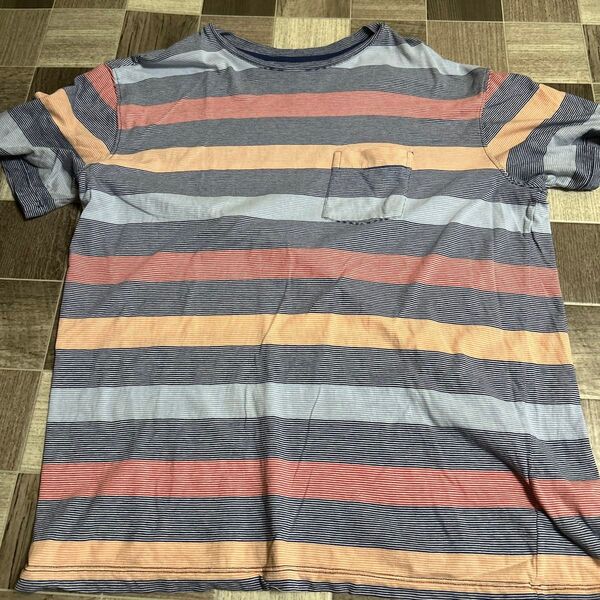 roundtree&yorke 半袖Tシャツ Lサイズ 綿100% クルーネック ボーダー柄 胸ポケット有り