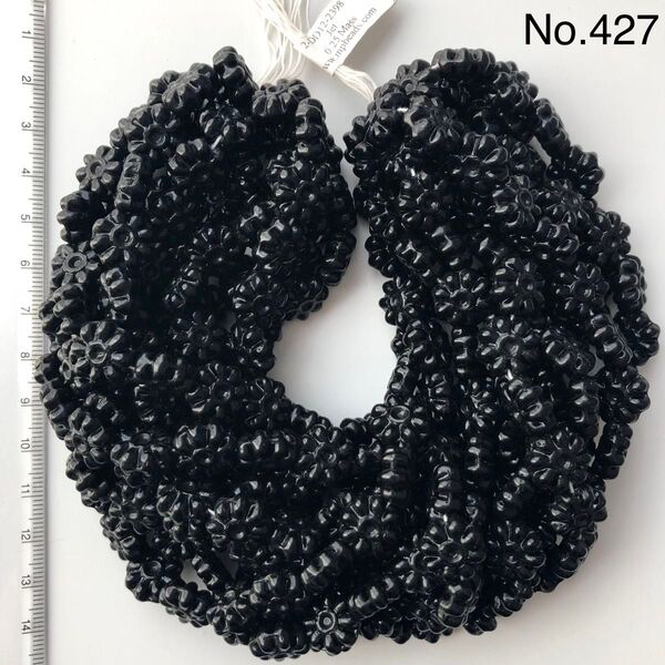 No.427 糸通し チェコビーズ フラワー 約12mm 約250個 ジェット ◆1点限りです