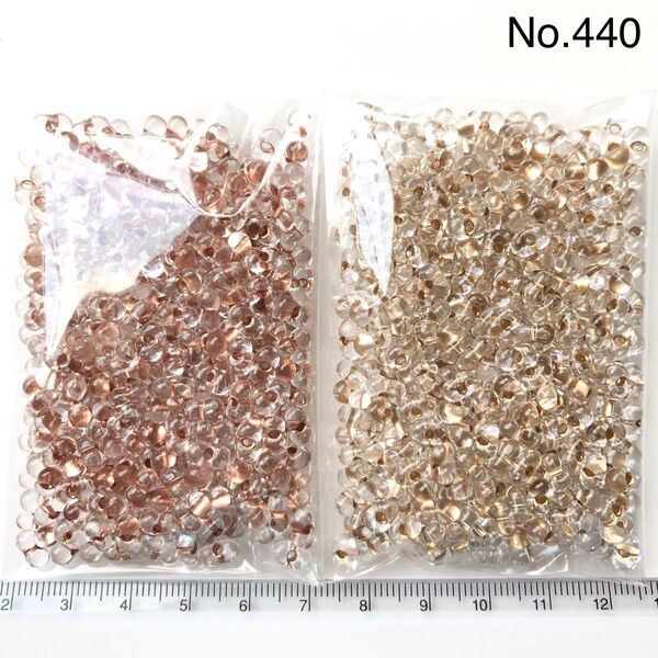 No.440 チェコビーズ ファルファーレ 3.2×6.5mm クリスタル×ゴールド&カッパーライン 約50g×2色合計約100g