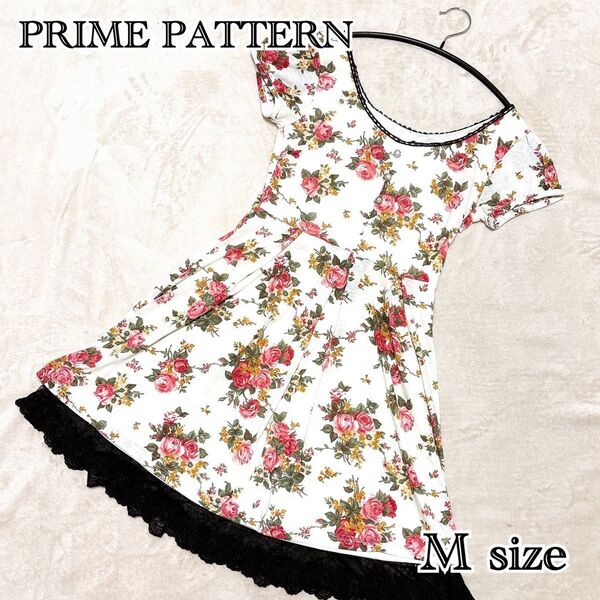 【PRIME PATTERN】花柄レース ミニワンピース 薔薇柄 フリル