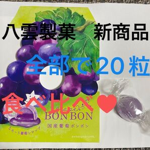 八雲製菓新商品 葡萄ボンボン1粒、ムラマツ製菓ボンボン19粒食べ比べしてみて下さい。全部で20粒です。さらに、お値下げ中です。