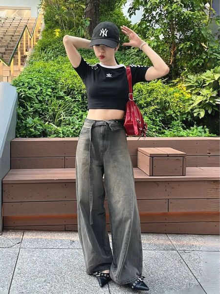 RAY CASSIN レイカズン ウエスト折り返しワイドデニムパンツ