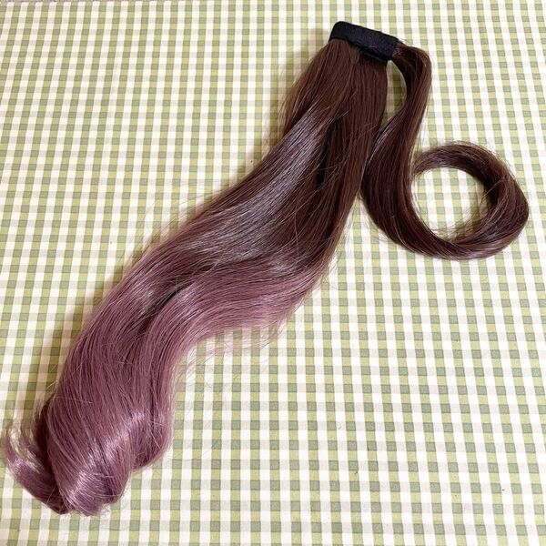ポニーテールウィッグ グラデーション 茶色 ブラウン 紫 パープル ファッションウィッグ コスプレ ハロウィン