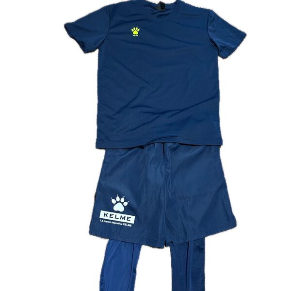 KELME プラクティスシャツ ハーフパンツ レギンス セットアップ ネイビー Sサイズ